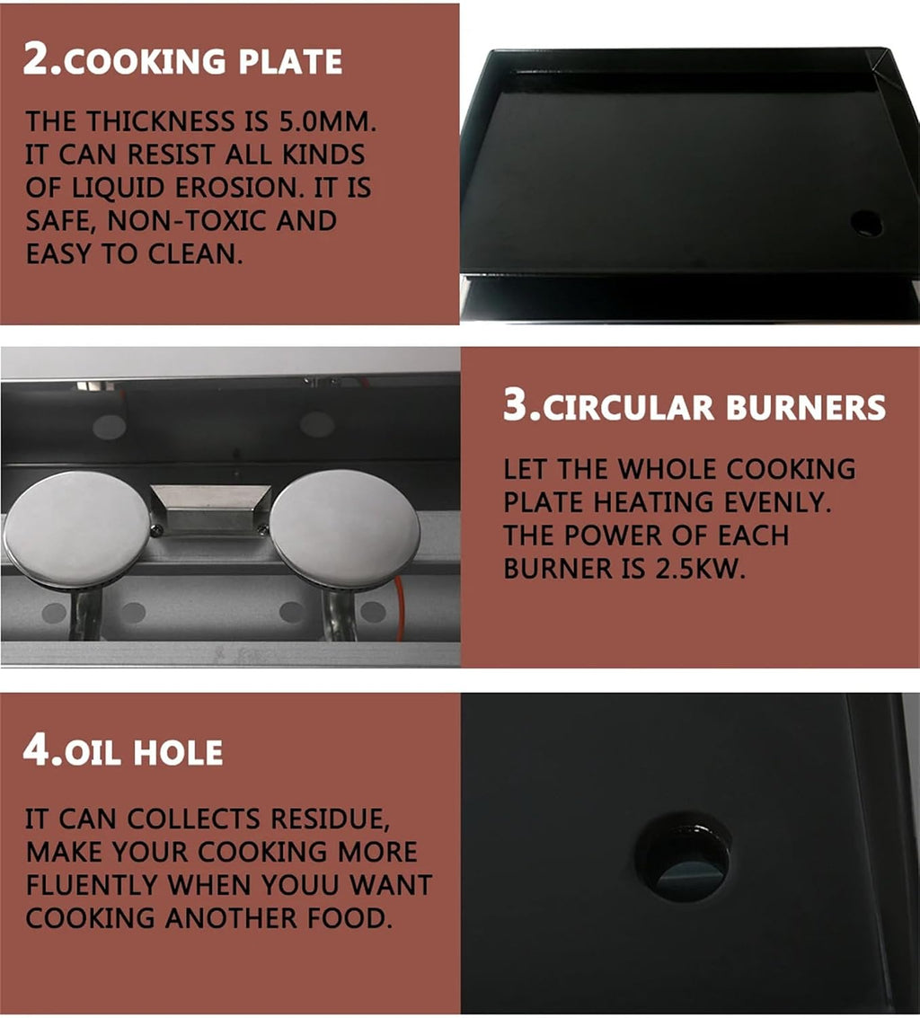 Portable Gas Grill Propane Tabletop Grill 3 Burners Gas Griddle 23 Inch Flat Top Grill for Outdoor Cooking While Party, Picnicking Or Camping，670x414x190mm
