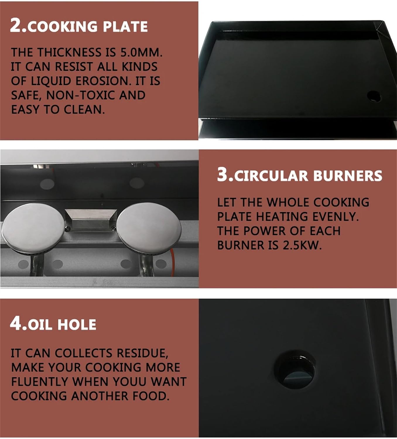 Portable Gas Grill Propane Tabletop Grill 3 Burners Gas Griddle 23 Inch Flat Top Grill for Outdoor Cooking While Party, Picnicking Or Camping，670x414x190mm