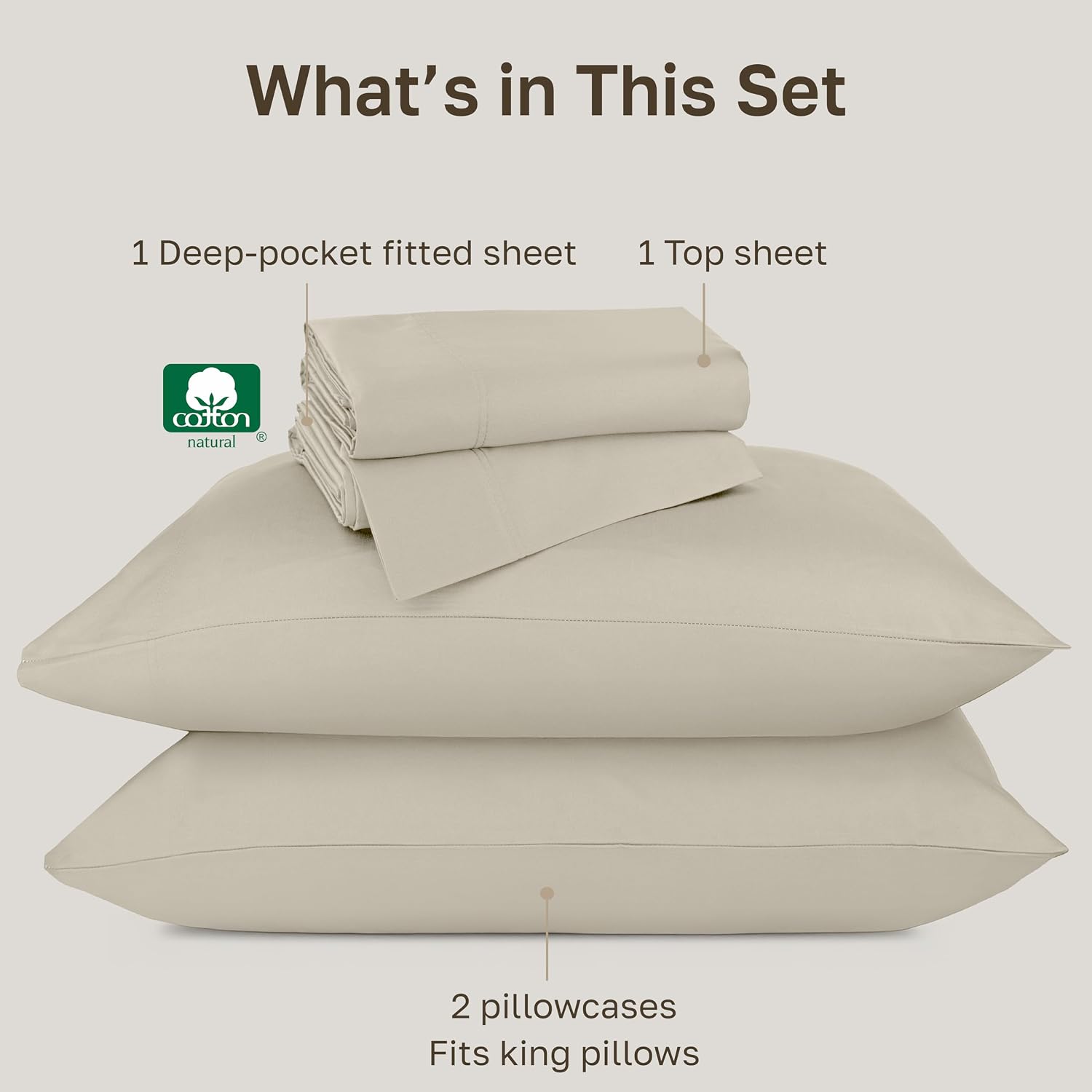 California Design Den Cal King Sheet Set Cotton - Luxury 800 Thread Count, 100% Cotton Sateen - California King Sheets Deep Pockets Bedding Set - Beige
