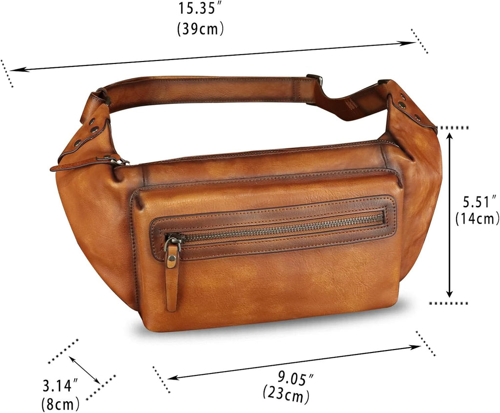 Genuine Leather Fanny Pack for Men and Women - Waist Bag, Hip Bag and Chest Purses (Brown)