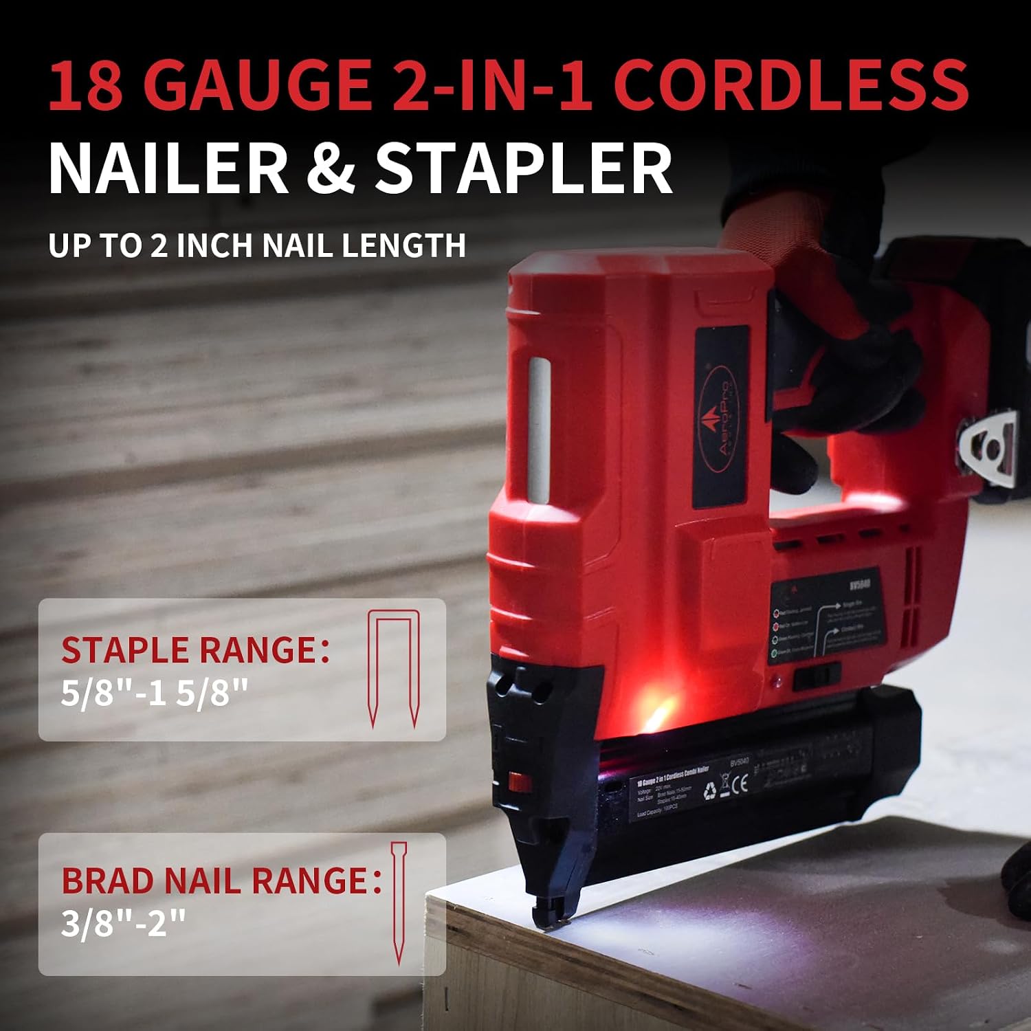 AEROPRO Tools 18 Gauge Nail Gun Battery Powered, 2 in 1 Cordless Brad Nailer/Staple Gun with 2 * 2.0Ah Li-ion Batteries, Charger and 1000 Nails for Woodworking & DIY