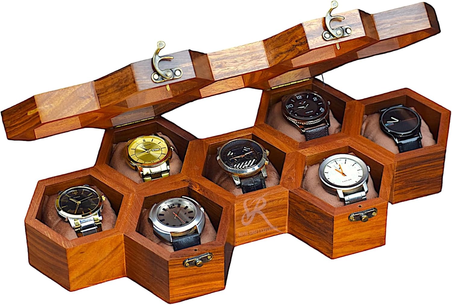 Extra Large Superior Rosewood Honeycomb Watch Box Display Case Holder Collector Organizer for Men, Vintage Watch Storage Box to Store and Keep your Watches Safe and Sophisticated (seven storage)