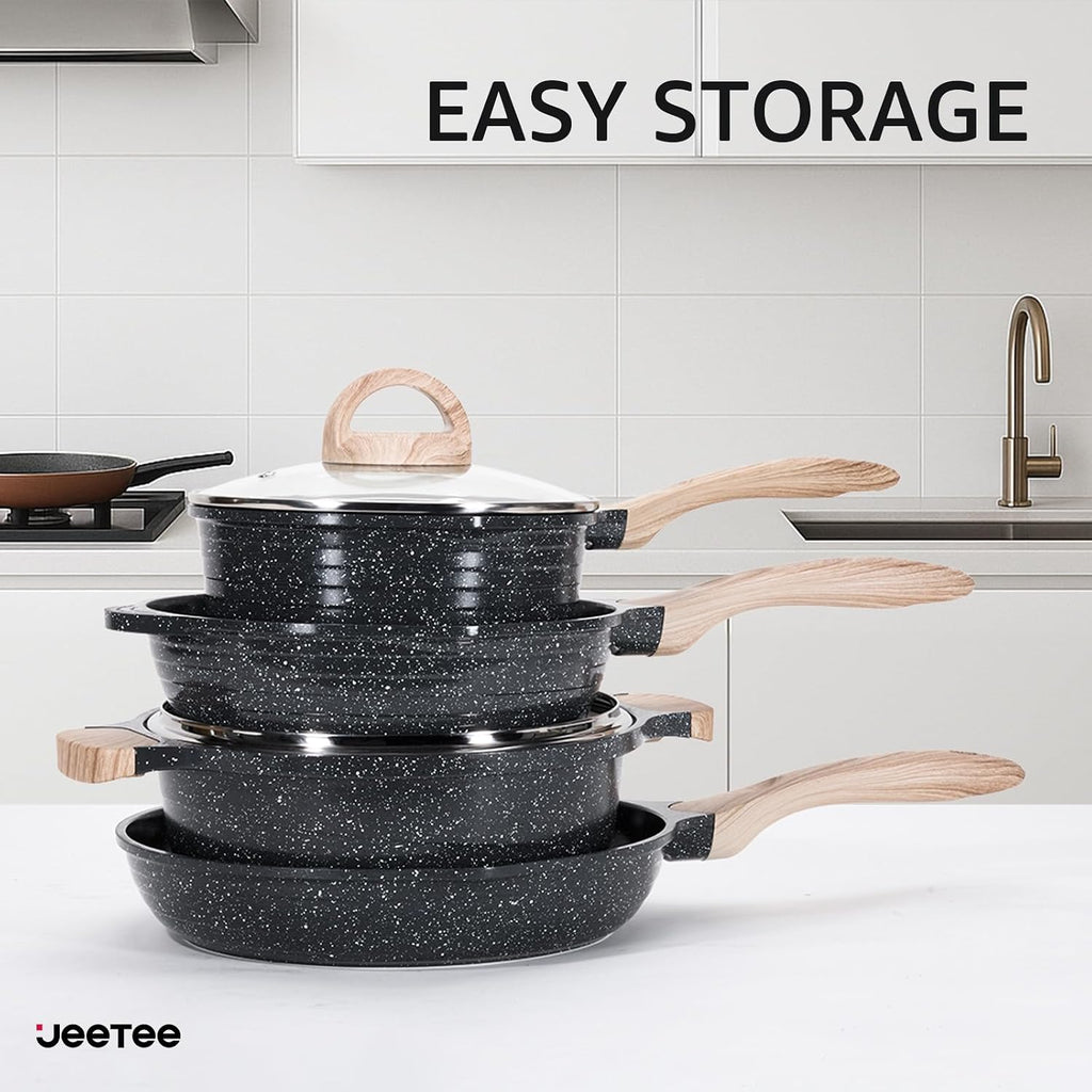JEETEE 36Pcs Pots and Pans Set Non Stick, Cookware Set Non toxic Kitchen Healthy Induction Cooking Set W/Griddle, Sauté Pan, Baking Trays & Pancake Rake (PFOA, PFAS Free)