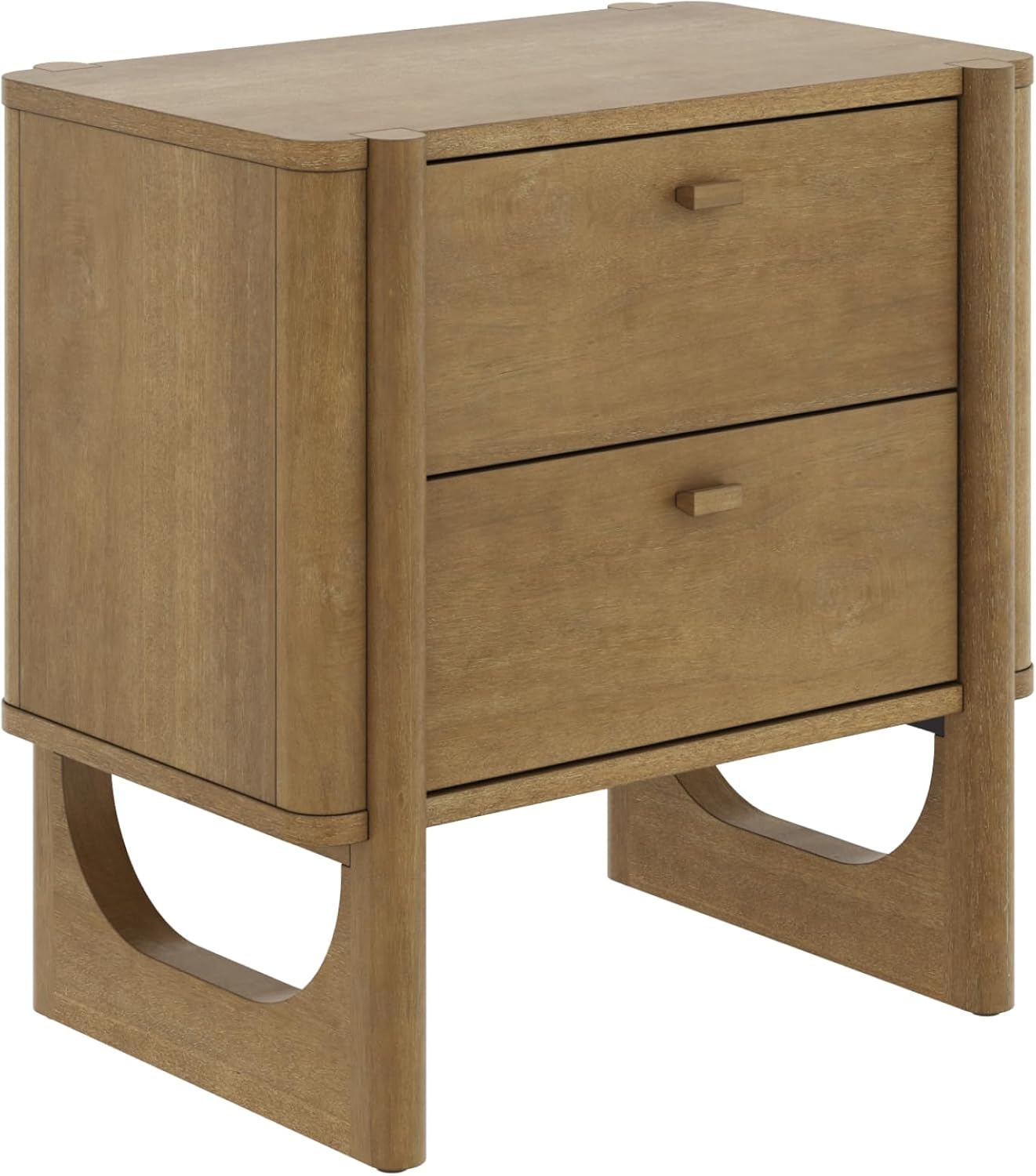Nathan James Solace Mid Century Modern 2 Drawer Nightstand with Solid Wood Frame and Rounded Details, Light Brown