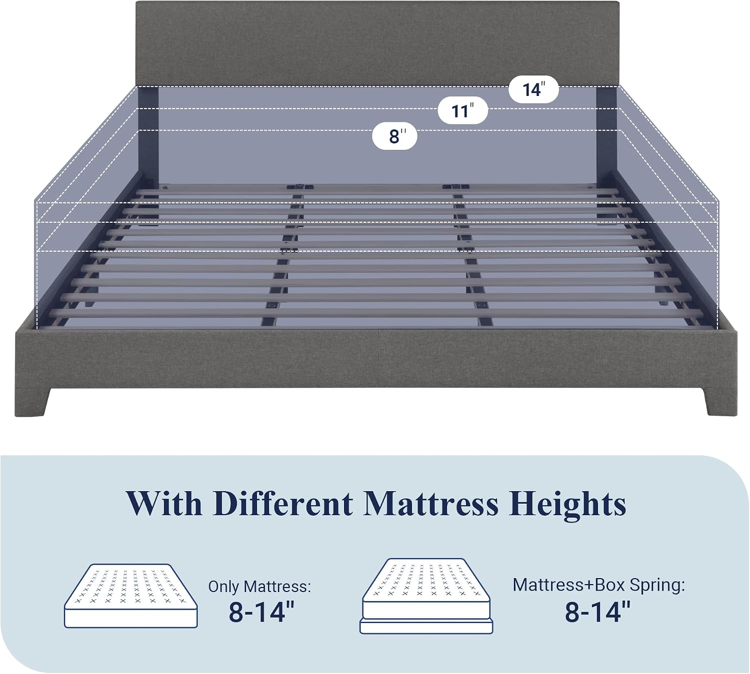 Allewie King Size Bed Frame with Adjustable Headboard, Upholstered Platform Bed with Wood Slats, Heavy Duty Mattress Foundation, No Box Spring Needed, Noise-Free, Easy Assembly, Dark Grey