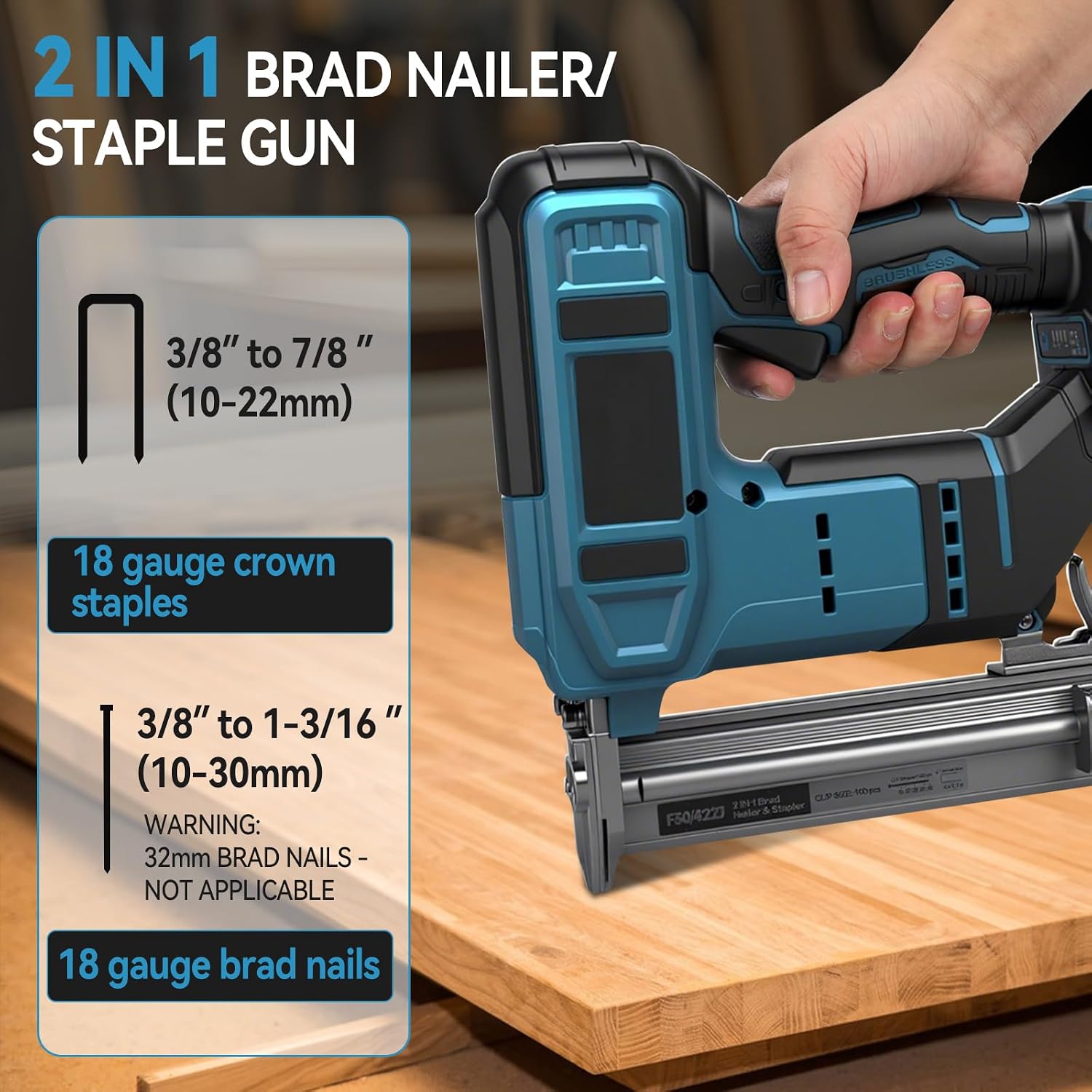 Cordless Brad Nailer for Makita 18V Battery (Tool Only), 2-in-1 Electric Nail/Staple Gun, 18 Gauge Brushless with 2000 Nails for Wood Carpentry, 2 Modes (for Makita)