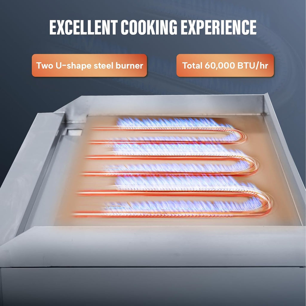 WESTLAKE 24'W Commercial Gas Griddle Countertop Natural Gas and Propane Griddle with 2 Burners 60000 BTU, Stainless Steel Plate Grill for Restaurants