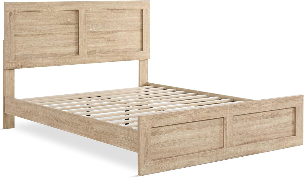 KISLOT Wood Bed Frame, Full Size Wooden Platform Bed Frame with Headboard and Footboard Mattress Foundation Farmhouse Bedroom Furniture No Box Spring Needed