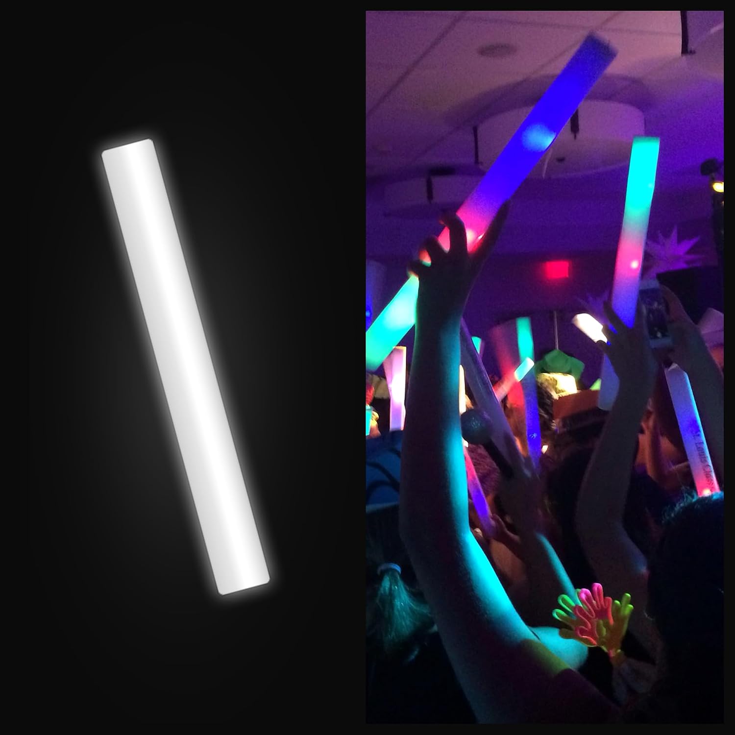 Foam Glow Sticks Bulk - 100 White Foam Light Up Sticks and LED Foam Sticks - 100 Reusable 16' Light Up Foam Sticks White Foam Glow Sticks for Wedding, Parties, and Dancing