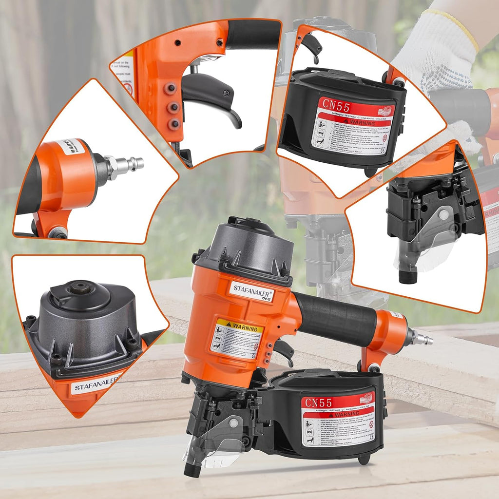 Update CN55 Siding Nailer for 1-Inch up to 2-1/4-Inch Nails, 15 Degree Coil Nail Gun with Bump Firing for Fast Nailing Speed, Coil Nail Gun for Pallets, Siding, Crating, Fencing, Decking