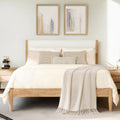 KISLOT Wood Bed Frame with Upholstered Headboard Wooden Platform with Silent Slat Support Mattress Foundation No Box Spring Needed, Easy Assembly