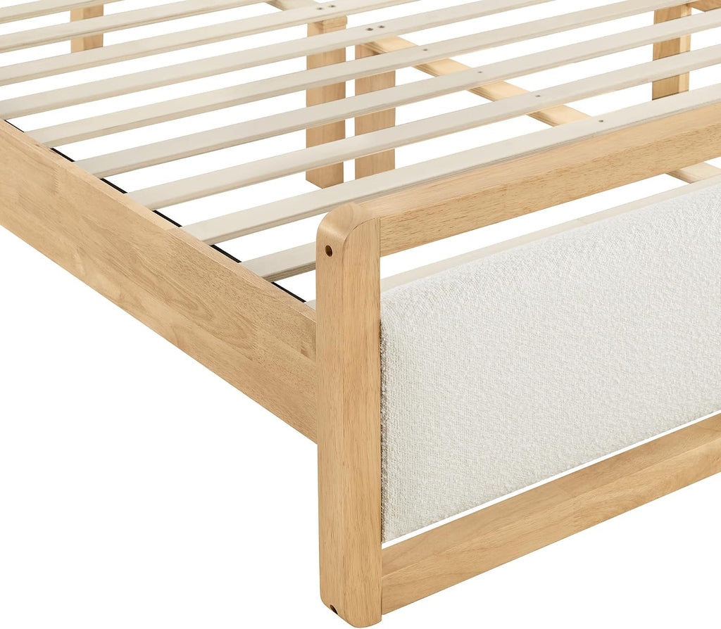 KISLOT 3 Pieces Bedroom Set, Wood Bed Frame with Upholstered Headboard & 2 Nightstands with Storage, Wooden Platform Mattress Foundation Farmhouse Bedroom Furniture Set