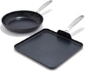 OXO Enhanced 11' Square Griddle Pan and 10' Frying Pan Skillet, PFAS & PFOA-Free, Healthy Ceramic Nonstick, Durable Hard Anodized Cookware, Stainless Steel Handle, Dishwasher & Oven Safe, Black