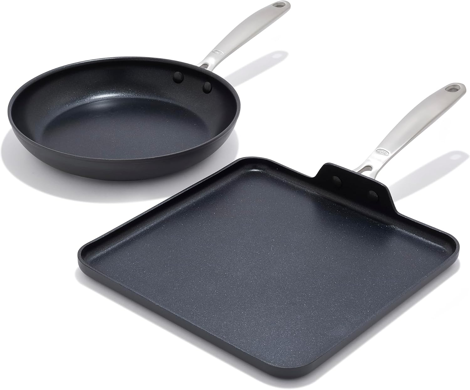 OXO Enhanced 11' Square Griddle Pan and 10' Frying Pan Skillet, PFAS & PFOA-Free, Healthy Ceramic Nonstick, Durable Hard Anodized Cookware, Stainless Steel Handle, Dishwasher & Oven Safe, Black