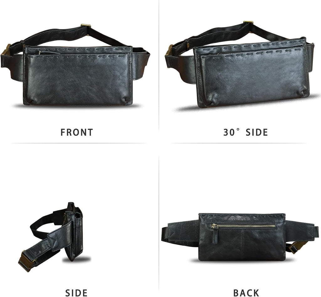Genuine Leather Waist Bag Fanny Packs Hip Bag for Women and Men Real Leather Small Fanny Bag Sling Bag Crossbody Bags Chest Purses (Black), LRTO-15006(Black)
