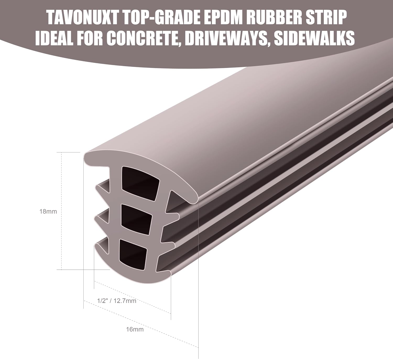 Flexible EPDM Rubber Strip (100 ft Long x 1/2 inch Wide) - Concrete Crack Repair & Replacement, Weather & Aging Resistant Expansion Joint Filler for Driveways, Sidewalks