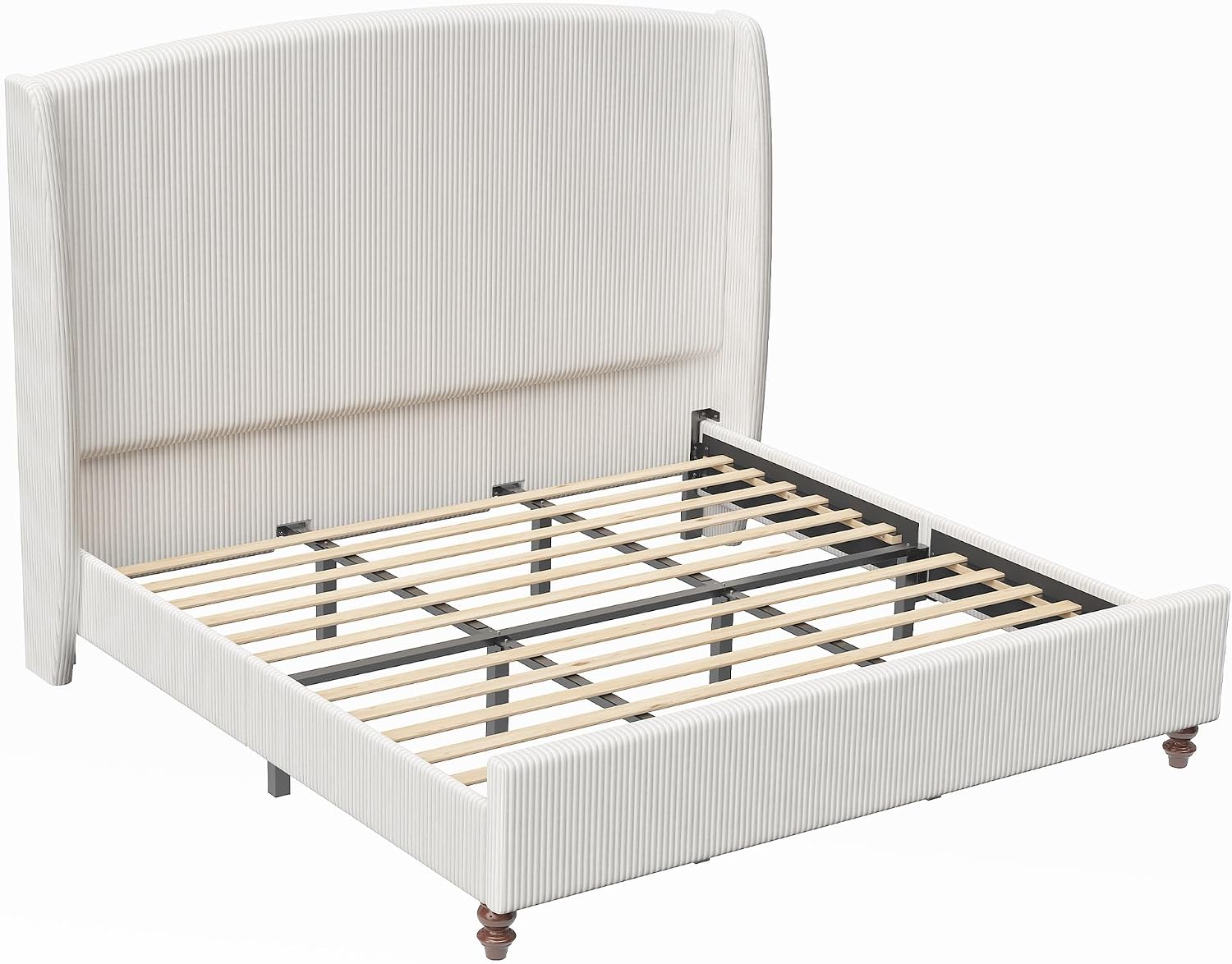 65.7' Tall Headboard California King Size Upholstered Bed Frame with Wingback, Soft Washable Corduroy Beds Cover, Solid Wood Legs, Noise-Free, No Box Spring Needed, Cream
