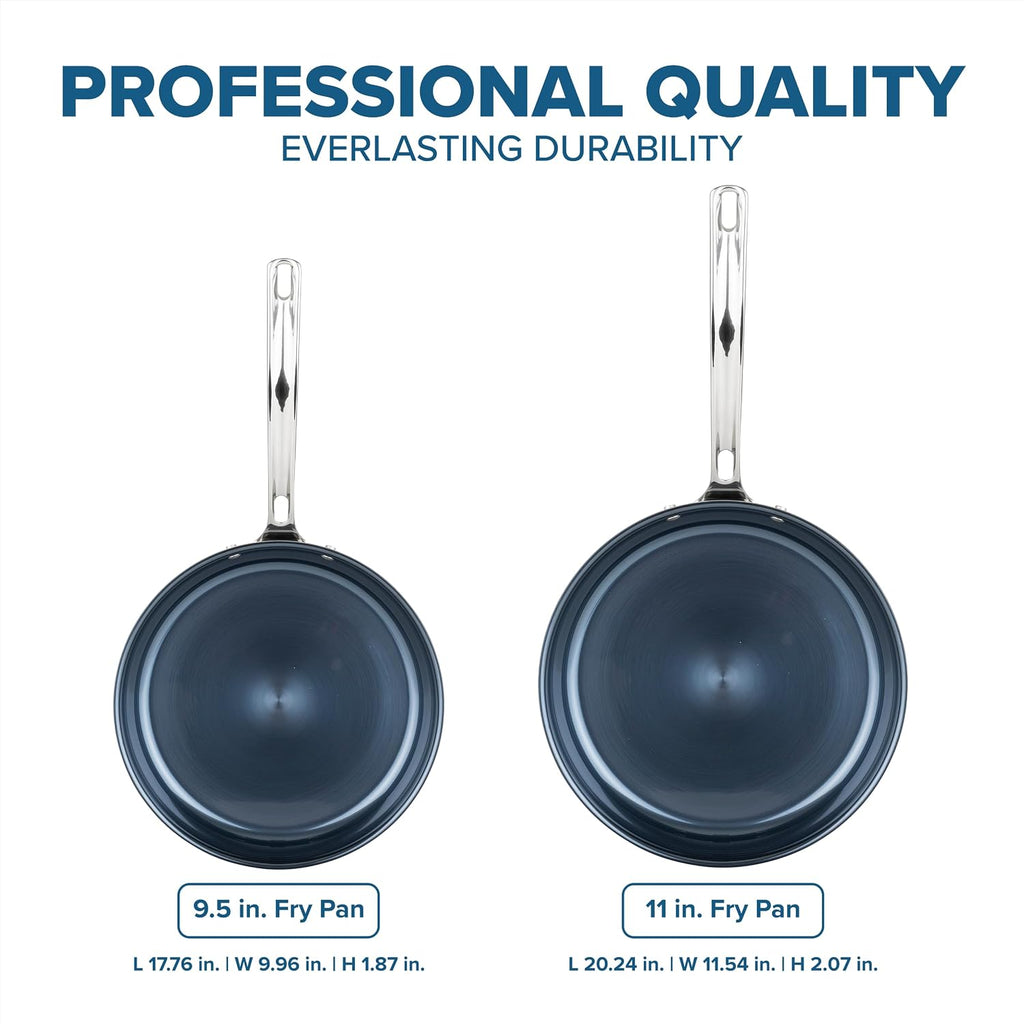 Viking 4-Ply Frying Pans, 2-Piece Laser Clad Titanium Performance Ti, 9.5 and 11 Inch, Blue/SIlver