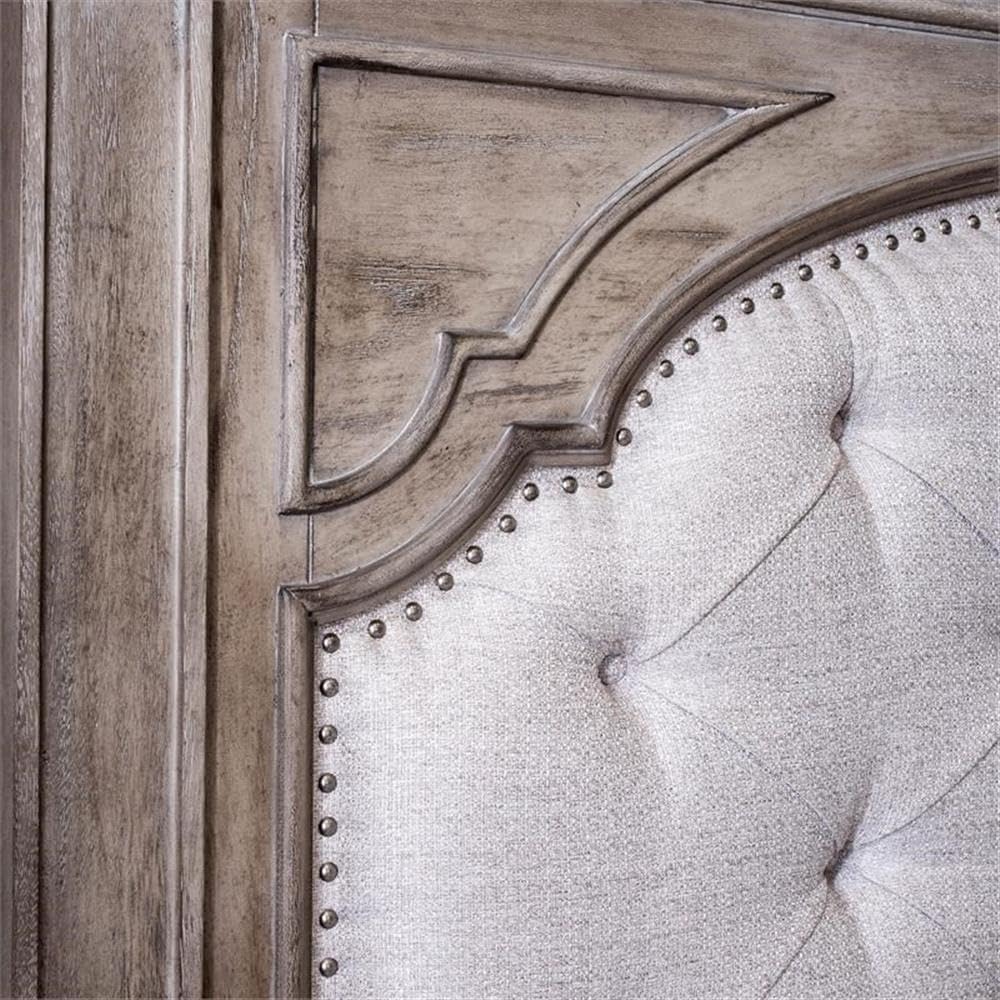 Steve Silver Company Highland Park 83.5' x 90' Farmhouse Wood & Fabric Upholstered Panel King Bed with Button Tufted Headboard, Low Vertical Planked Inset Footboard, in Driftwood Gray Finish