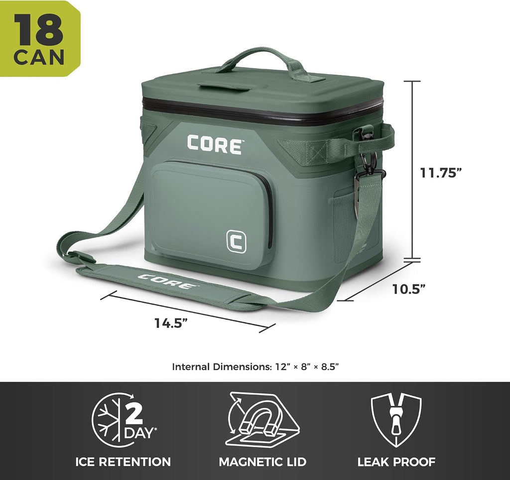 CORE Magnetic Leak Proof Soft Cooler with Waterproof Zipper | Insulated Bag Portable Ice Chest Box | Best Soft Cooler for Food & Beverages for Tailgating, Car Camping, Travel, and Family Beach Picnics