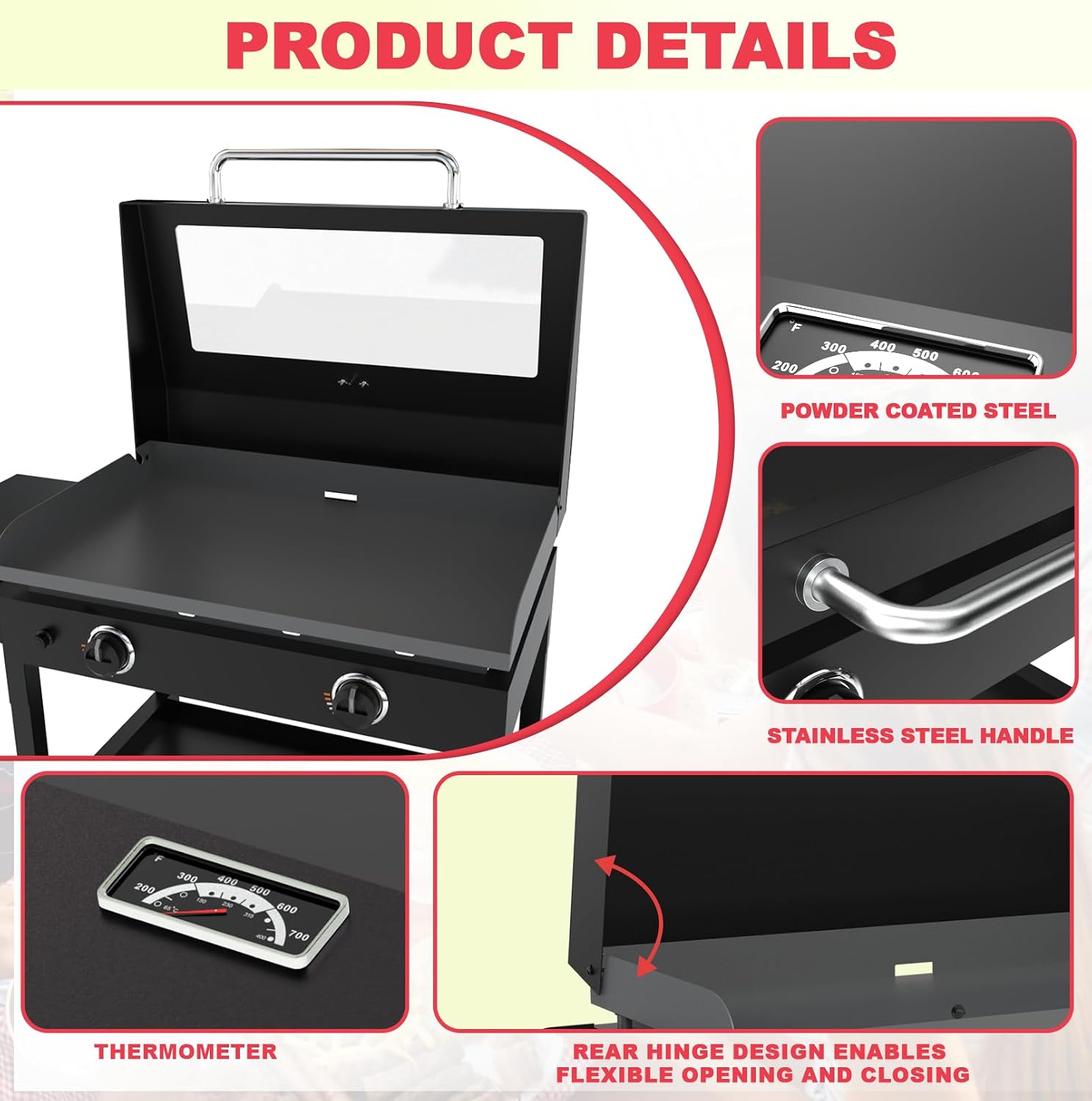 5857 Upgrade Glass Griddle Cover for Blackstone 28' Omnivore 2024 Model, Clear View Glass Hard Hinged Lid W/Thermometer for Blackstone Omnivore 1883 2206 2269 1517 2147, Flat Top Griddle Accessories
