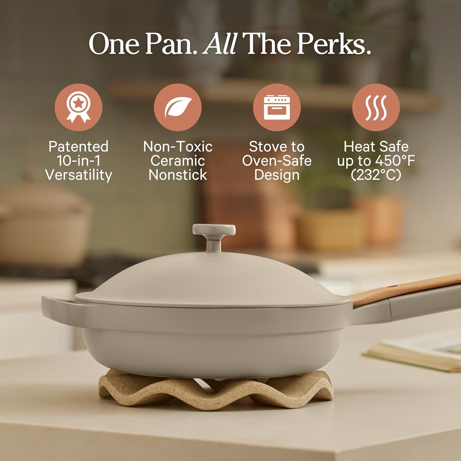 Our Place Always Pan 2.0 | 10.5' Ceramic Pan with Modular Lid, Steamer Basket & Spatula | Patented 10-in-1 Nonstick, Non-Toxic Cookware Made Without PFAS | Induction & Oven-Safe up to 450°F | Steam