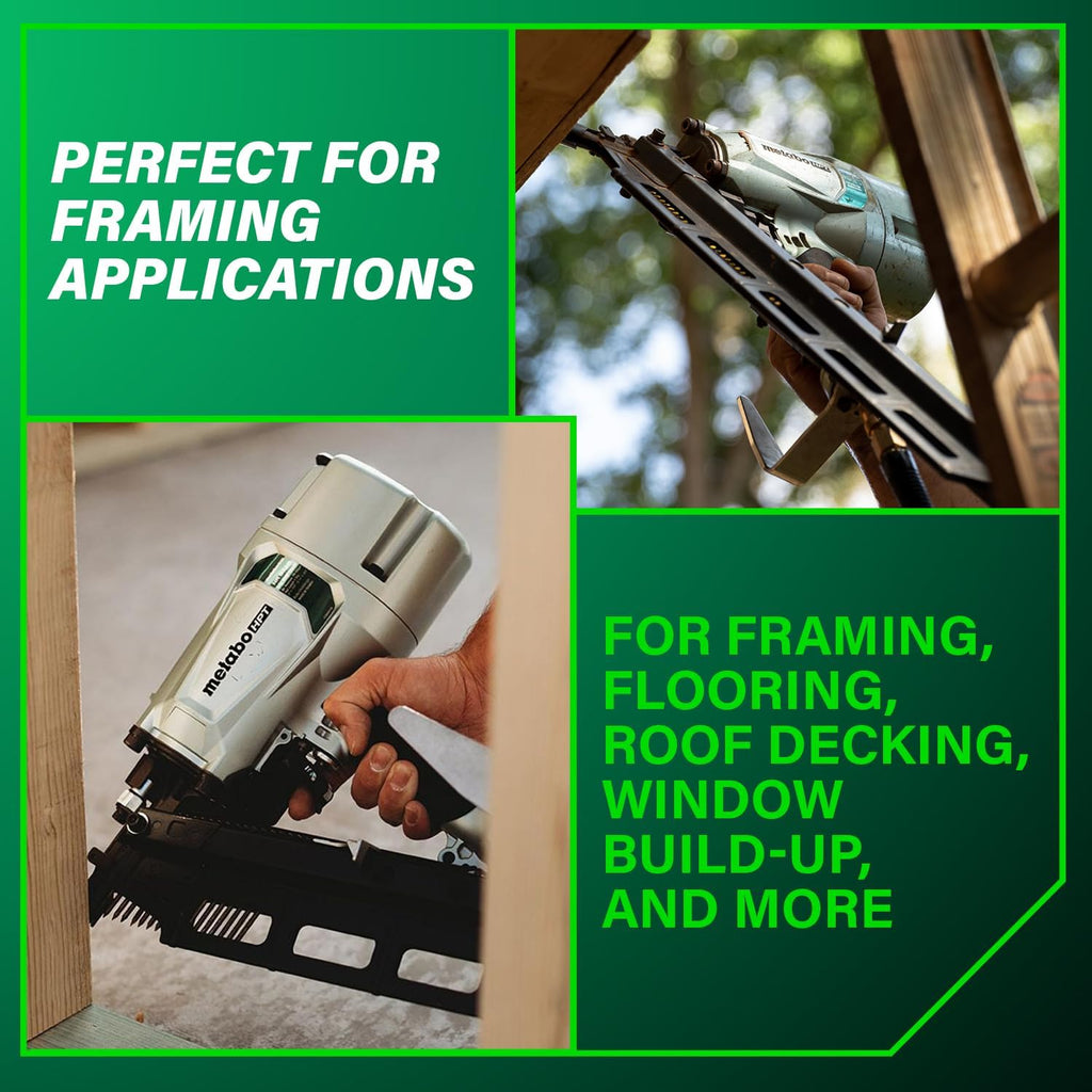 Metabo HPT Framing Nailer, Pro-Preferred Pneumatic Power Nailer & Framing Tool for Flooring, Roof Decking, Selectable Trigger & Rafter Hook, 21° 2' to 3-1/4' Plastic Collated Nails, NR83A5