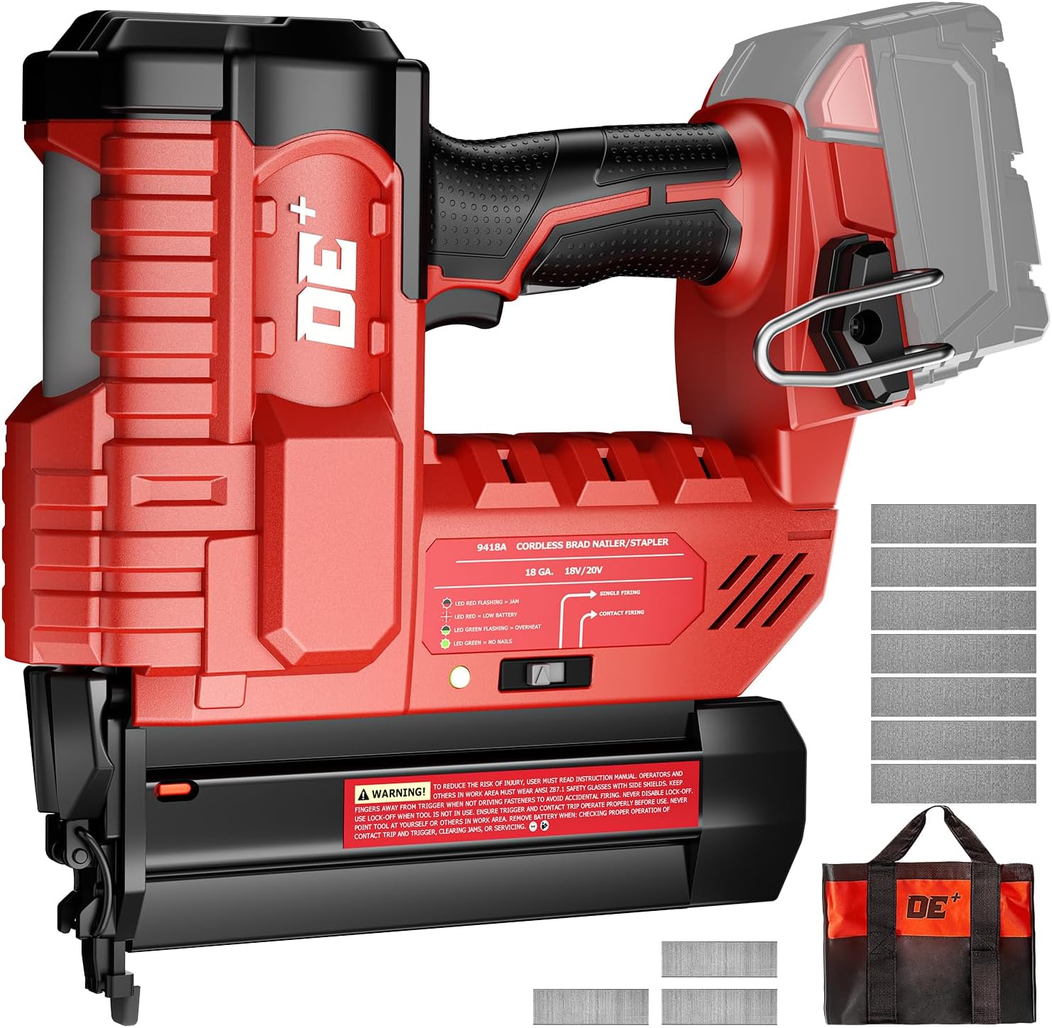 DeForce 18GA Cordless Brad Nailer, 2' Nail Gun for Milwaukee 18V Battery, 2 IN 1 Electric Stapler, 2026 Upgraded Tool-Free Jam Release, 2 Firing Modes, Adjustable Depth, 1000pcs Nails(No Battery)