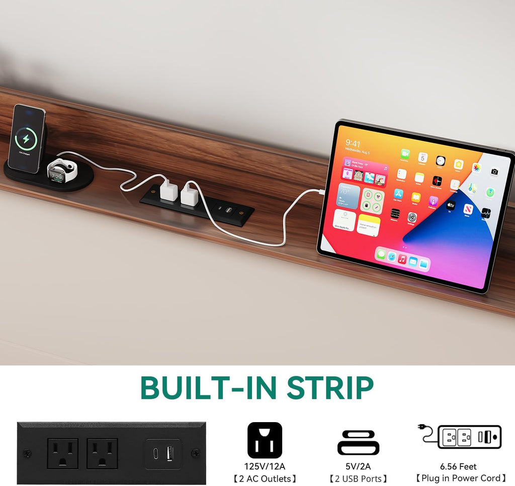 YITAHOME Queen Size Floating Bed Frame with Charging Station, PU Upholstered Platform Bed with 43.3'' Headboard, Hidden Storage, RGB LED Lights, No Box Spring Needed, Easy Assembly, Noise-Free, Beige