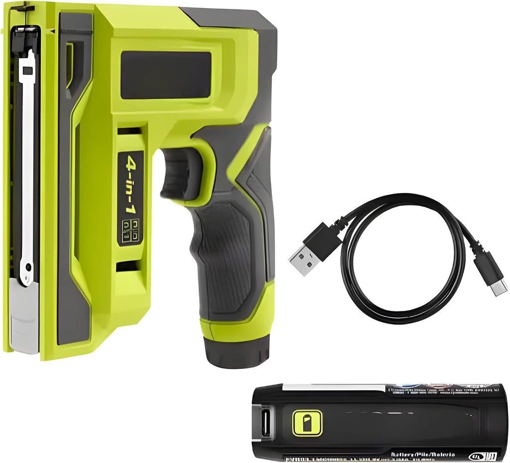 Lithium Cordless Craft 4 in 1 Stapler Nailer Kit with 3.0Ah Battery and Charging Cable Heavy Duty Electric Staple Gun Brad Nailer for Wood DIY Upholstery Home Projects