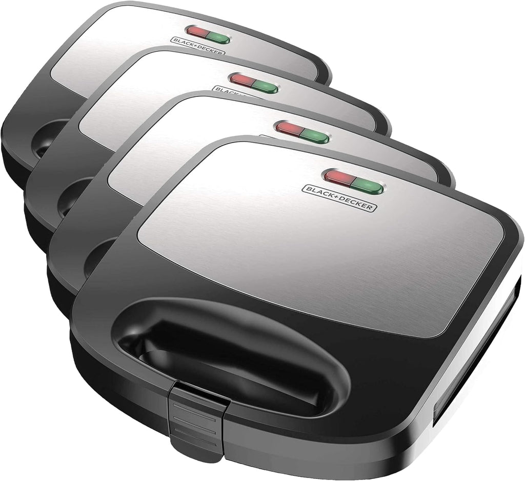 BLACK+DECKER 3-in-1 Waffle Iron, WM2000SD, Grill and Sandwich Press, Non-Stick Removable Plates, Space Saving Compact Design (Pack of 4)