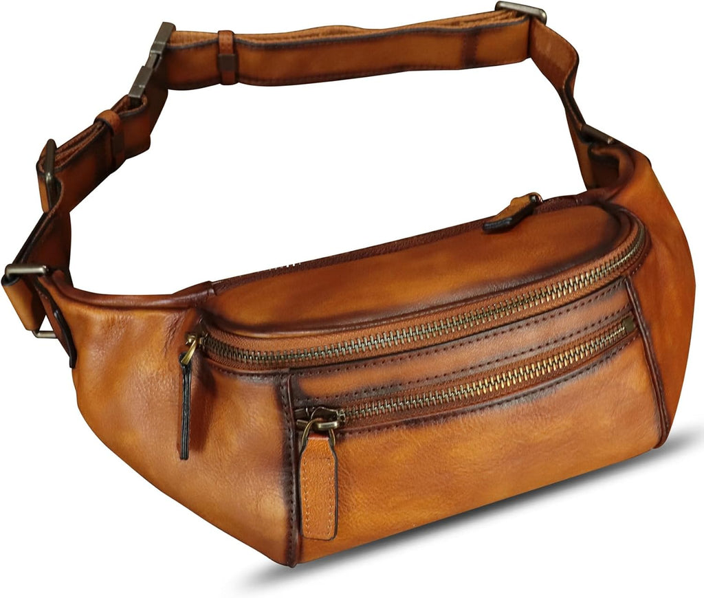 Genuine Leather Fanny Pack for Women and Men Vintage Real Leather Waist Bag Hip Bum Crossbody Sling Bags (Brown)