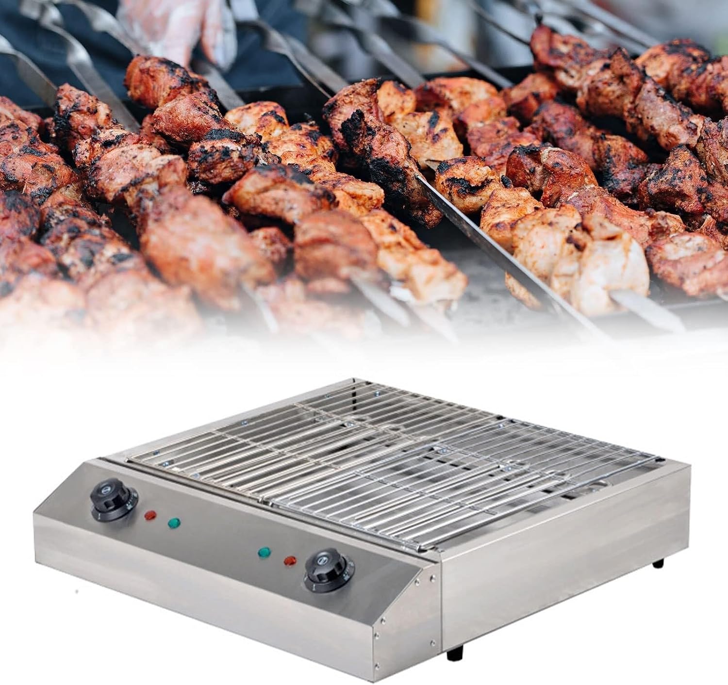 Electric Table Top Griddle,Smokeless Indoor BBQ Grill with Temperature Control ， Water Drip Tray,Portable Kebab Grill(B)