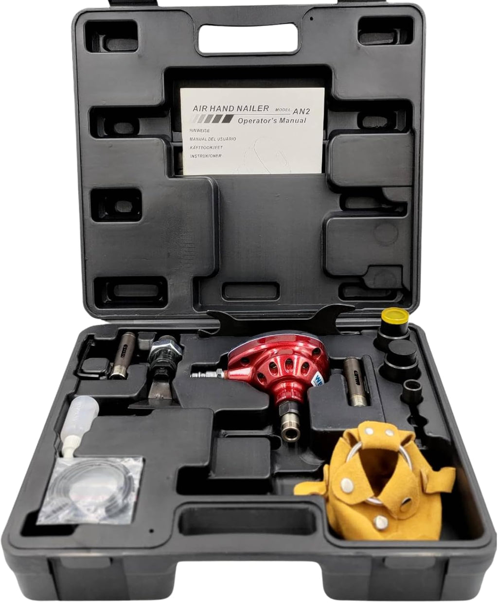 WeKEN Pneumatic Nail Gun Kit, Lightweight Aluminum Design with Interchangeable Heads, Leather Storage Bag, CE Certified, 14.5x4.7x12.4 Inches, Perfect for Carpentry, DIY, and Home Renovation