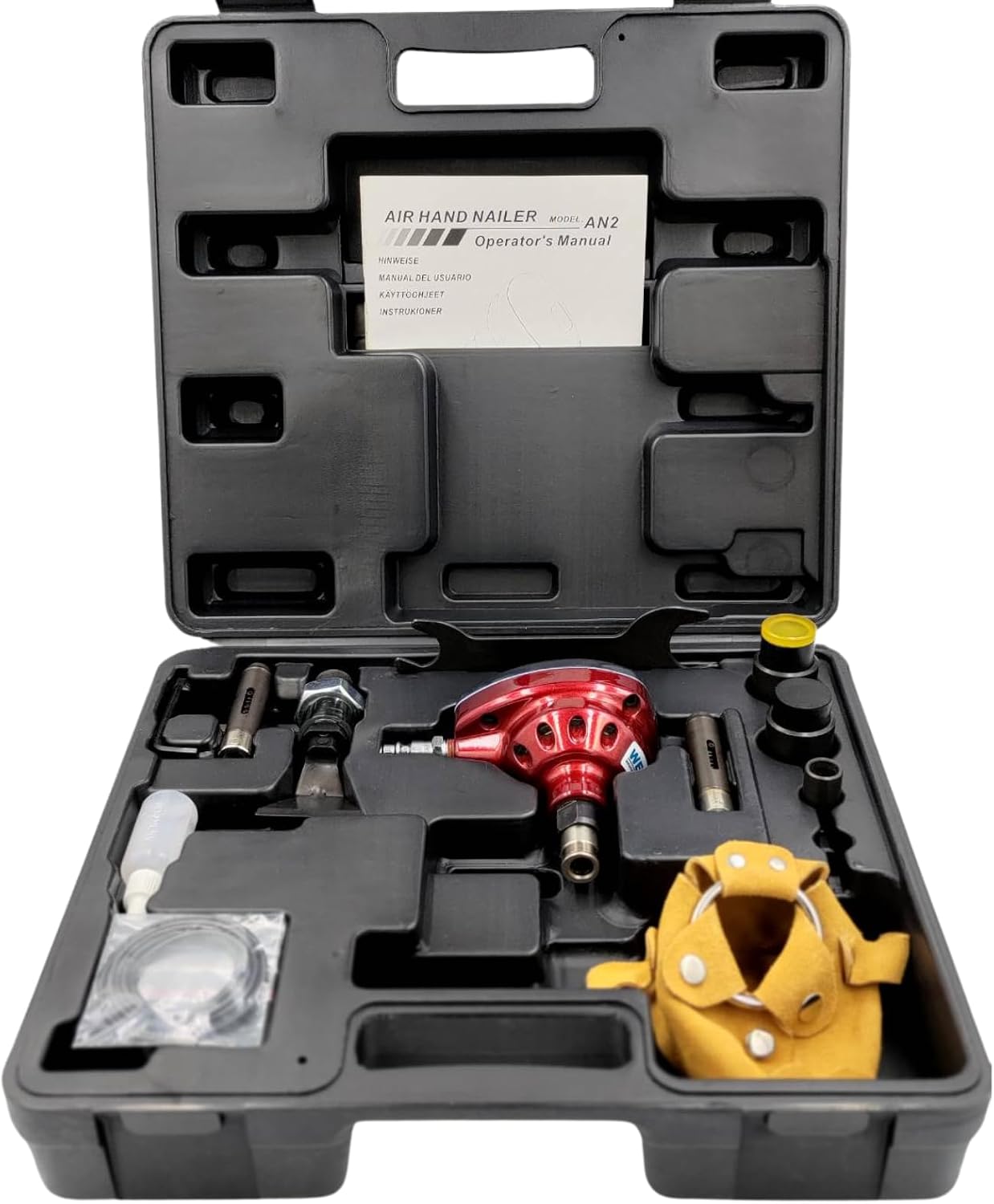 WeKEN Pneumatic Nail Gun Kit, Lightweight Aluminum Design with Interchangeable Heads, Leather Storage Bag, CE Certified, 14.5x4.7x12.4 Inches, Perfect for Carpentry, DIY, and Home Renovation
