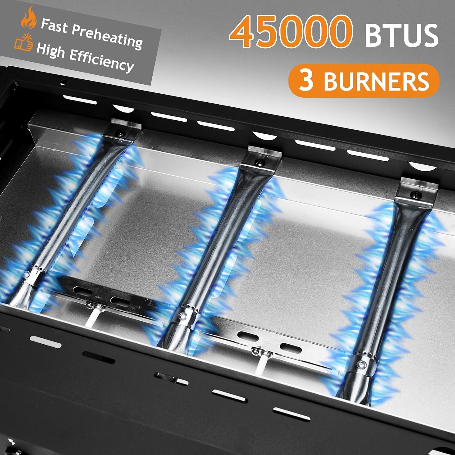 Portable 3-Burner Flat Top Gas Griddle with Side Shelves and Spice Rack, Cooking Station with Ceramic Coated Cast Iron Pan, 30000 BTU Propane Tabletop Griddle for Outdoor Barbecue, Grilling
