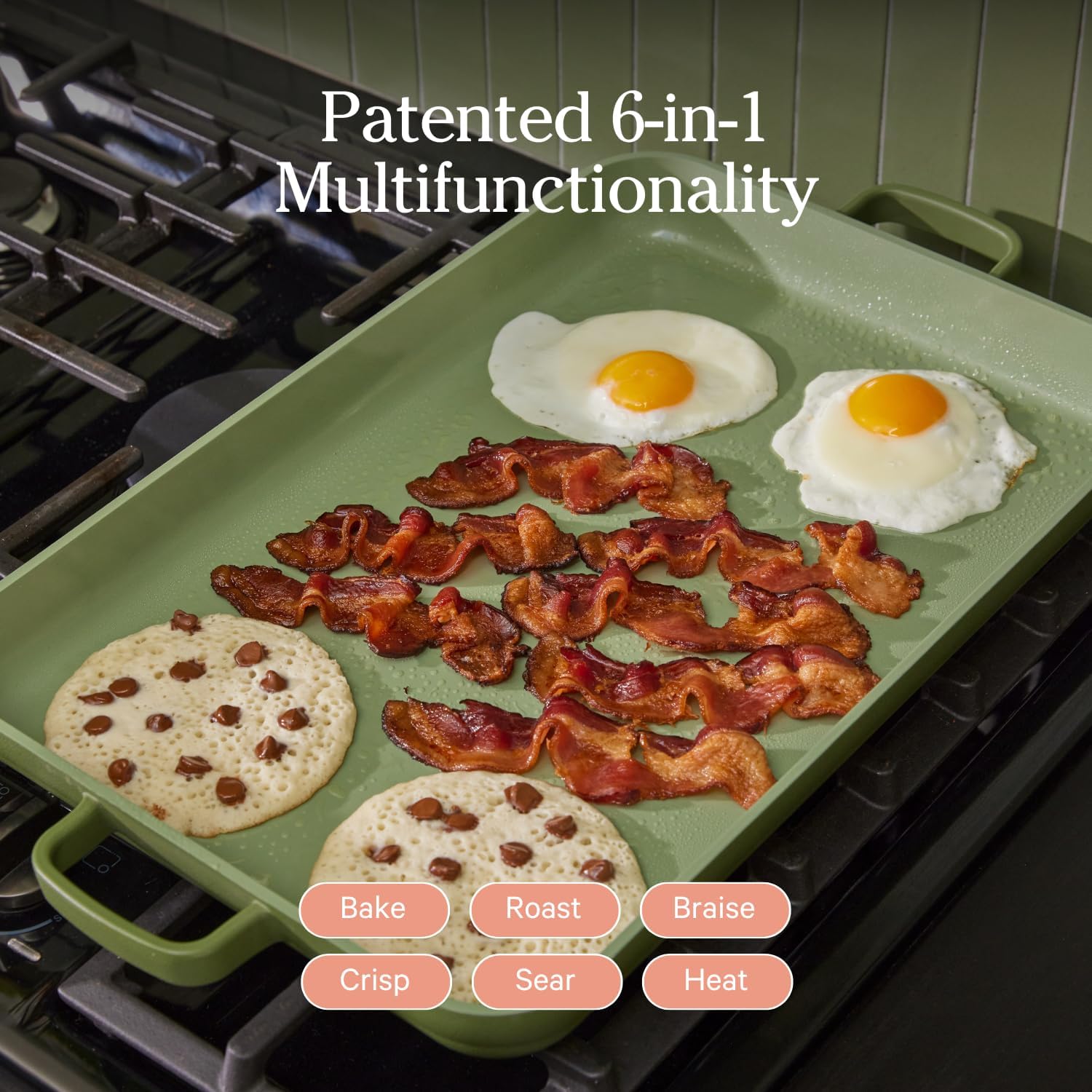 Our Place Bakeware Set | 5-Piece Ceramic Bakeware Collection with Stovetop-to-Oven Griddle Pan | PFAS-Free Non-Toxic Nonstick Pans, Oven Mat & Baking Dishes | Sage