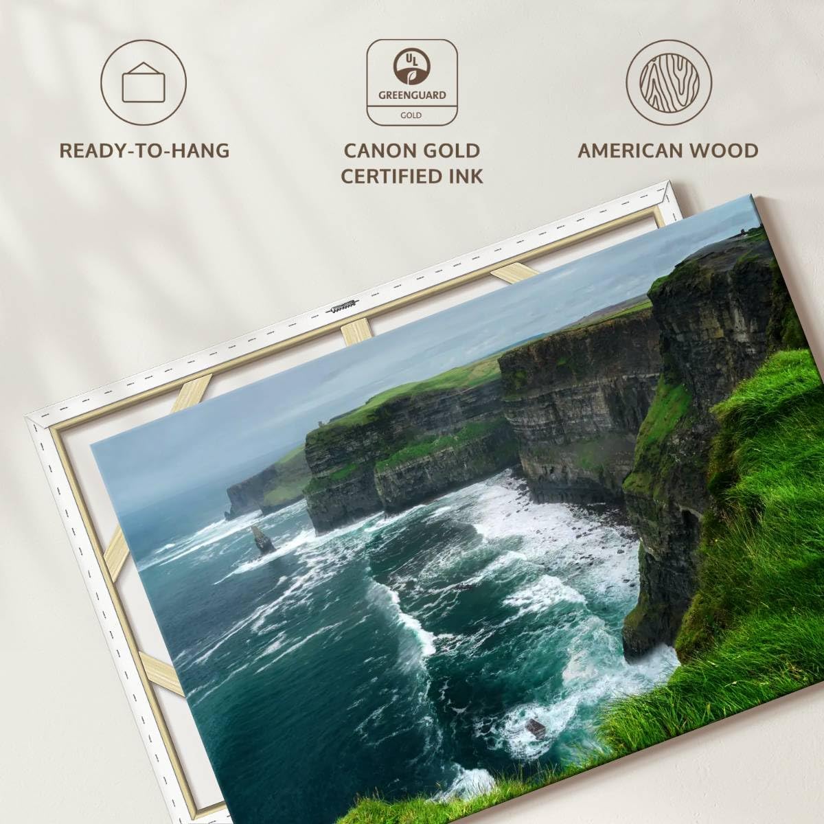 ElephantStock Windy Cliffs Of Moher Canvas - 1 Panel Landscape Photography Decor - Nature Landscape Wall Art - Nature Landscape Wall Art Photography for Living Room - 36' X 24'