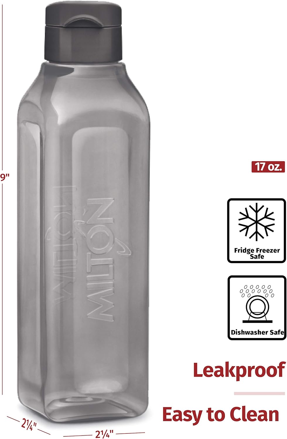 Sports Water Bottle Square Juice Box 144 Set 17 oz. Great for Juices Milk Smoothies Plastic Wide-Mouth Reusable Leak Proof Drink Bottle/Carton for School Bags Lunch Boxes Gym Flip Lid -BPA Free