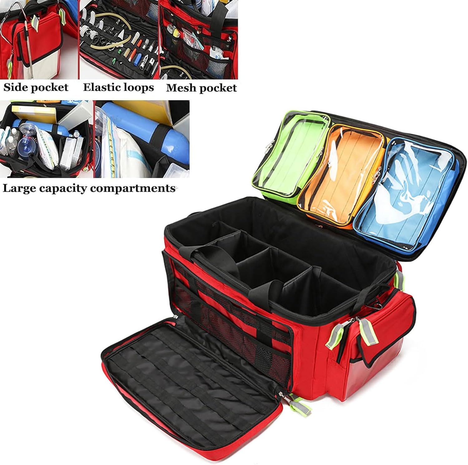 Generic Portable Trolley First Aid Kit Bag with Wheels, Large Capacity Outdoor Emergency Medical Duffle Bag Empty,Medical Trolley Bag with Compartments Removable,Ideal for EMT, EMS, Paramedics, Blue