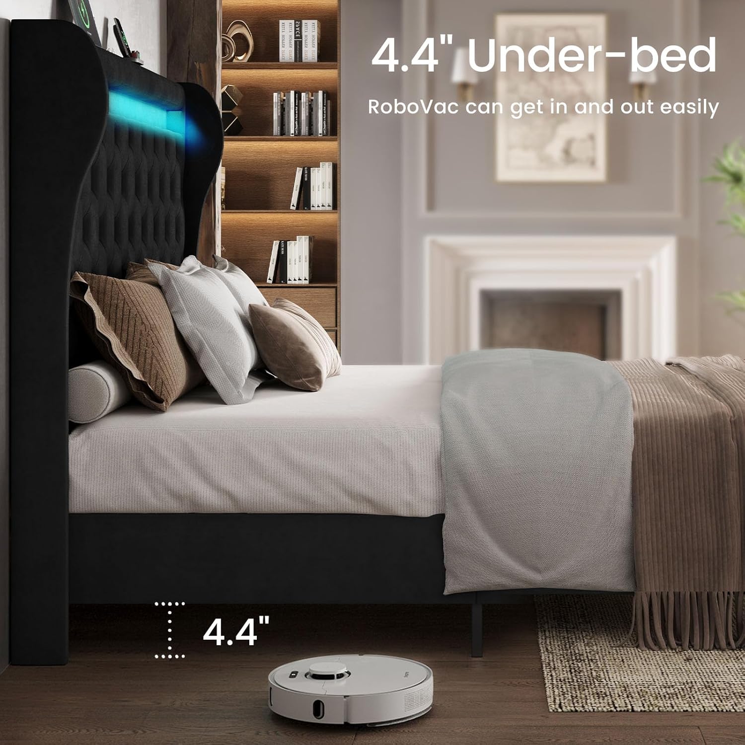 Belffin King Size Bed Frame with Headboard,50' Tall Headboard Upholstered Velvet Platform Bed with LED Lights & 2 USB Port/1 Type C Port, Button Tufted, No Box Spring Needed,Noise Free,Black