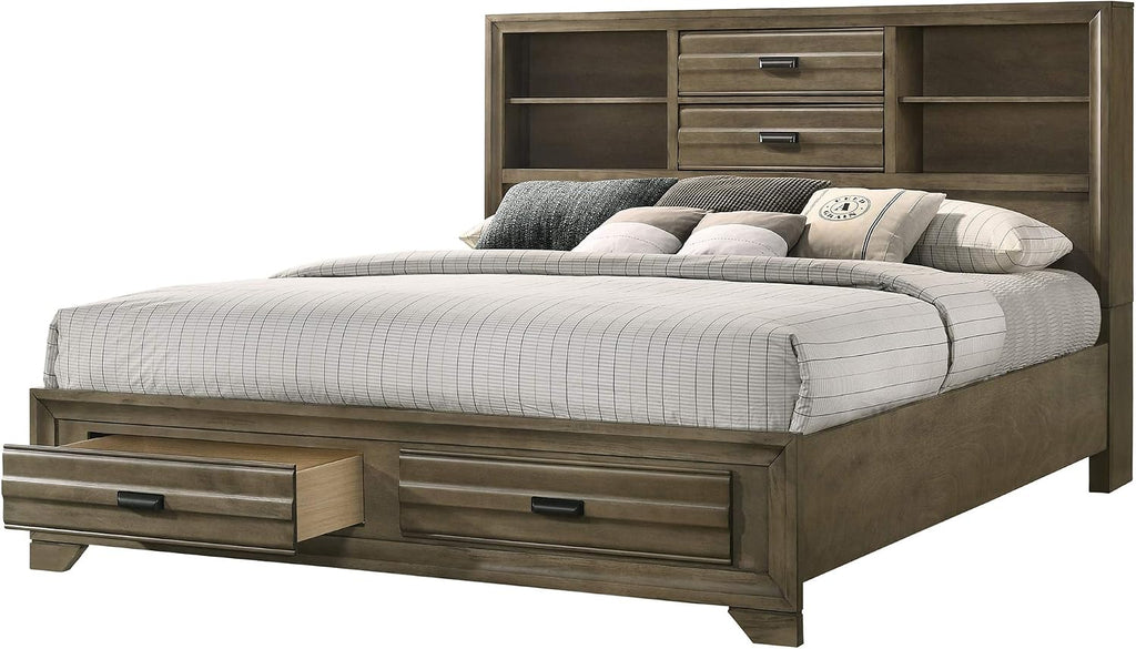 Roundhill Furniture Loiret Storage Platform King WallBed with Dresser and Mirror, Chest, Light Gray