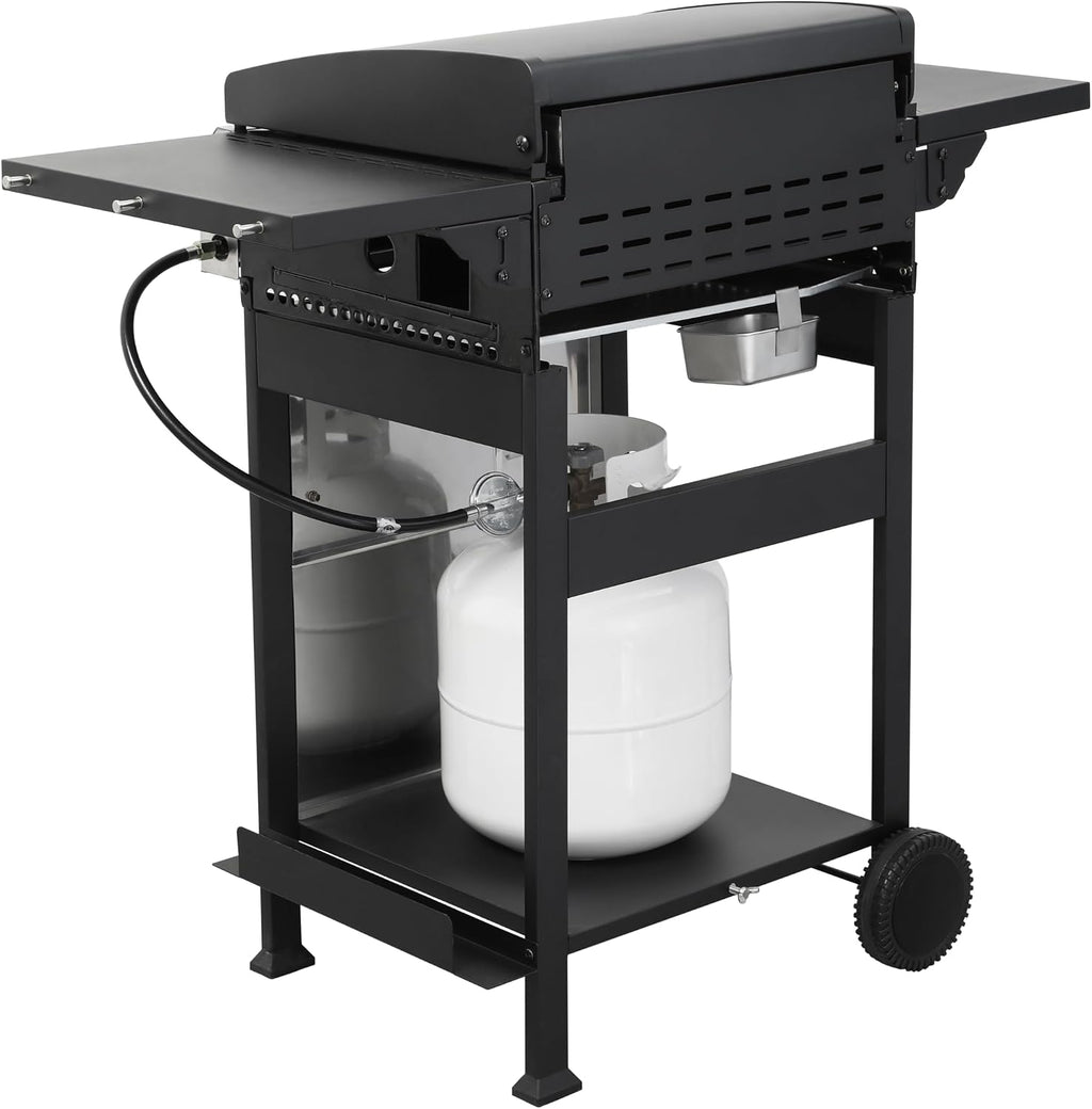 3-Burner Propane Gas BBQ Grill, Portable Outdoor Grill with Stainless Steel Plancha and 36900 BTU Output, Foldable Side Table & Hanging Baskets, Gas for Backyard, Camping and Tailgating (45 IN)