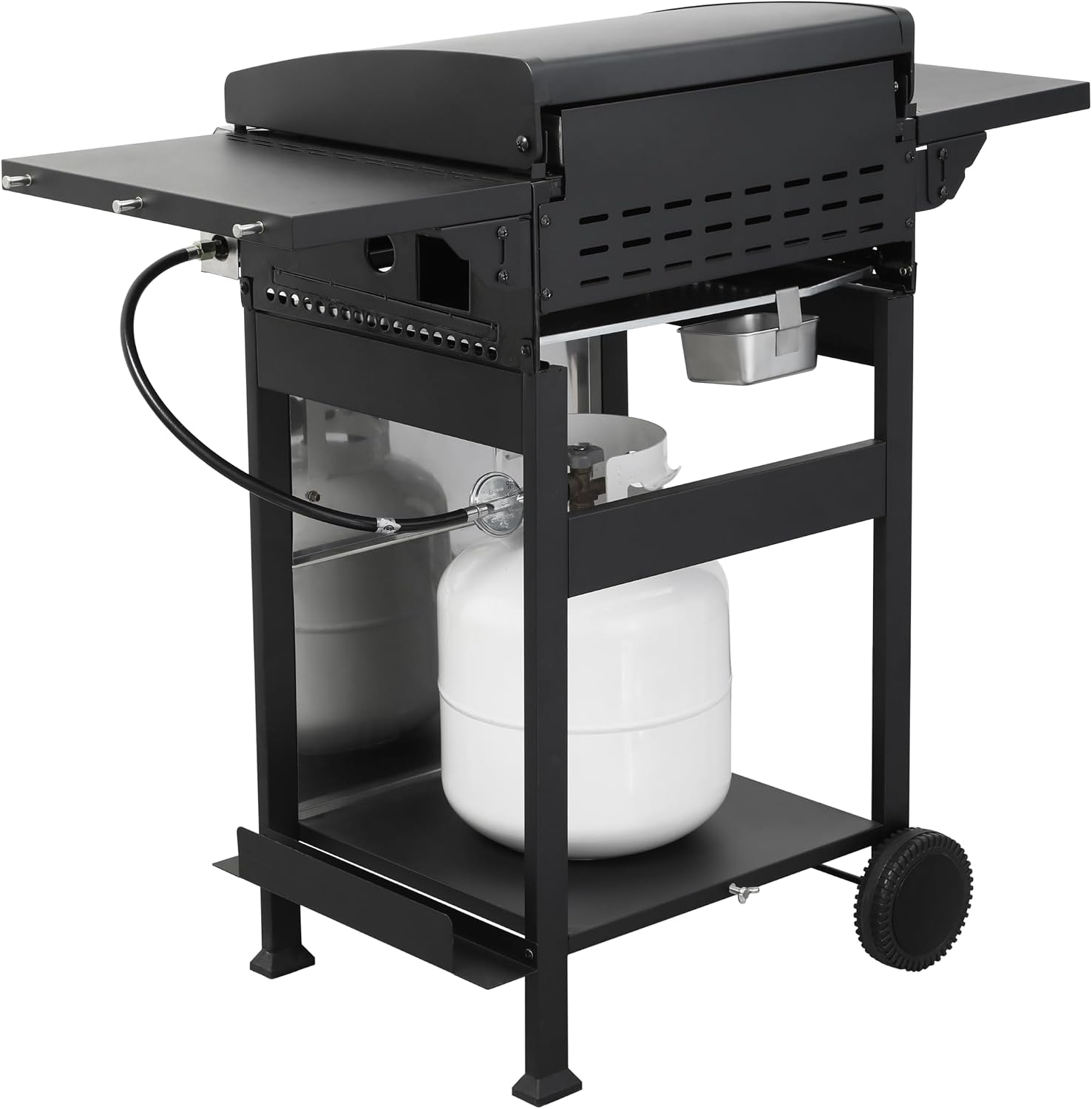 3-Burner Propane Gas BBQ Grill, Portable Outdoor Grill with Stainless Steel Plancha and 36900 BTU Output, Foldable Side Table & Hanging Baskets, Gas for Backyard, Camping and Tailgating (45 IN)