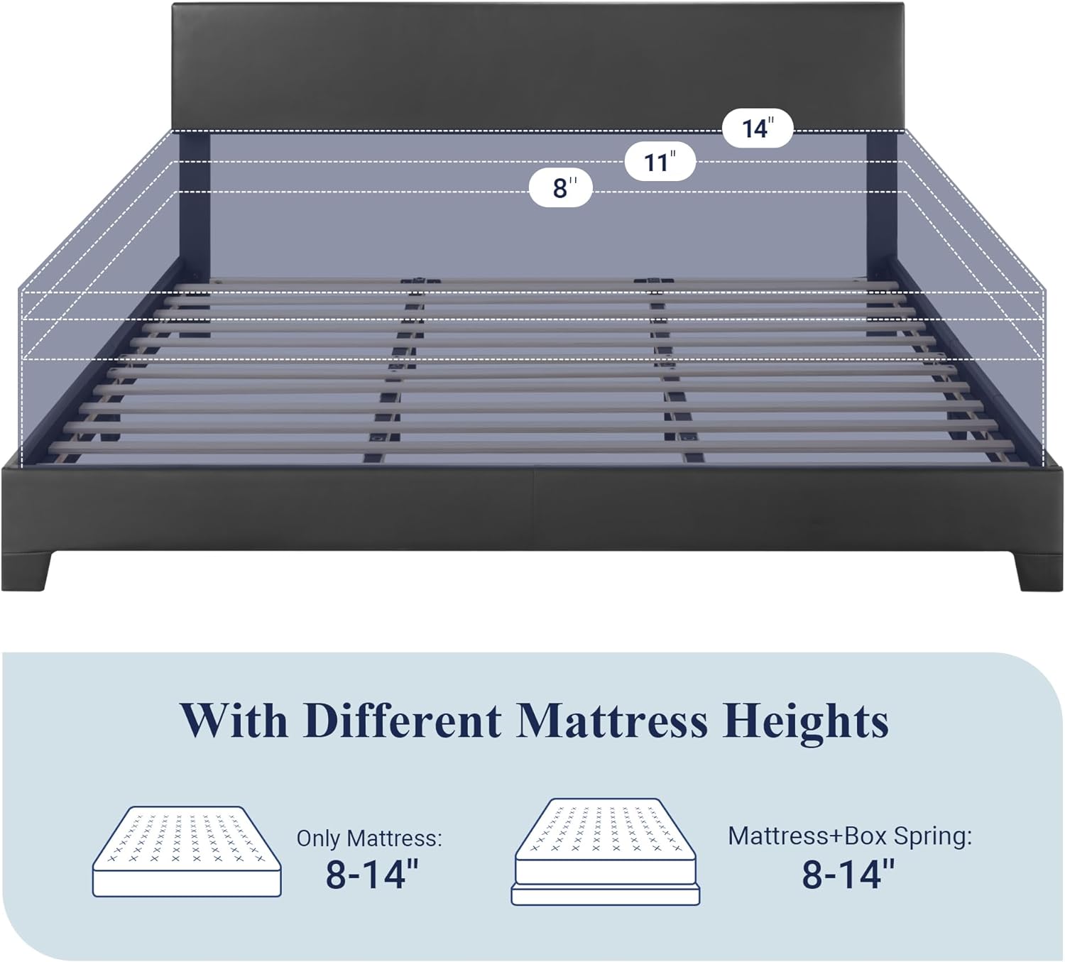 Allewie King Size Bed Frame with Adjustable Headboard, Faux Leather Platform Bed with Wood Slats, Heavy Duty Mattress Foundation, No Box Spring Needed, Noise-Free, Easy Assembly, Black