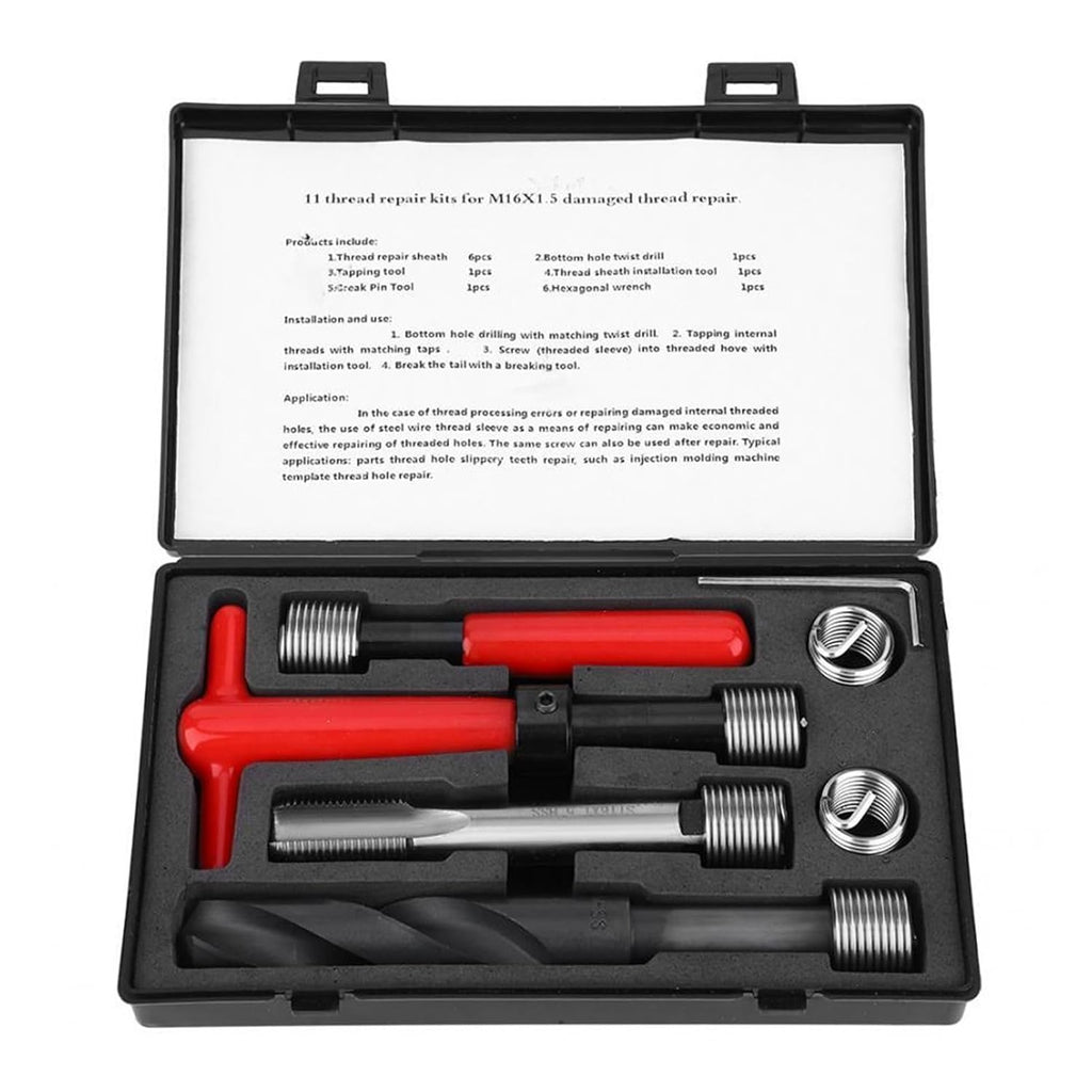 M2-M18 Car Helical Thread Insert Repair Kit Stainless Steel Twisted Drill Wrench Tap Insertion Tool for Restoring Damaged Thread Nicely(M18x1.5x2D)