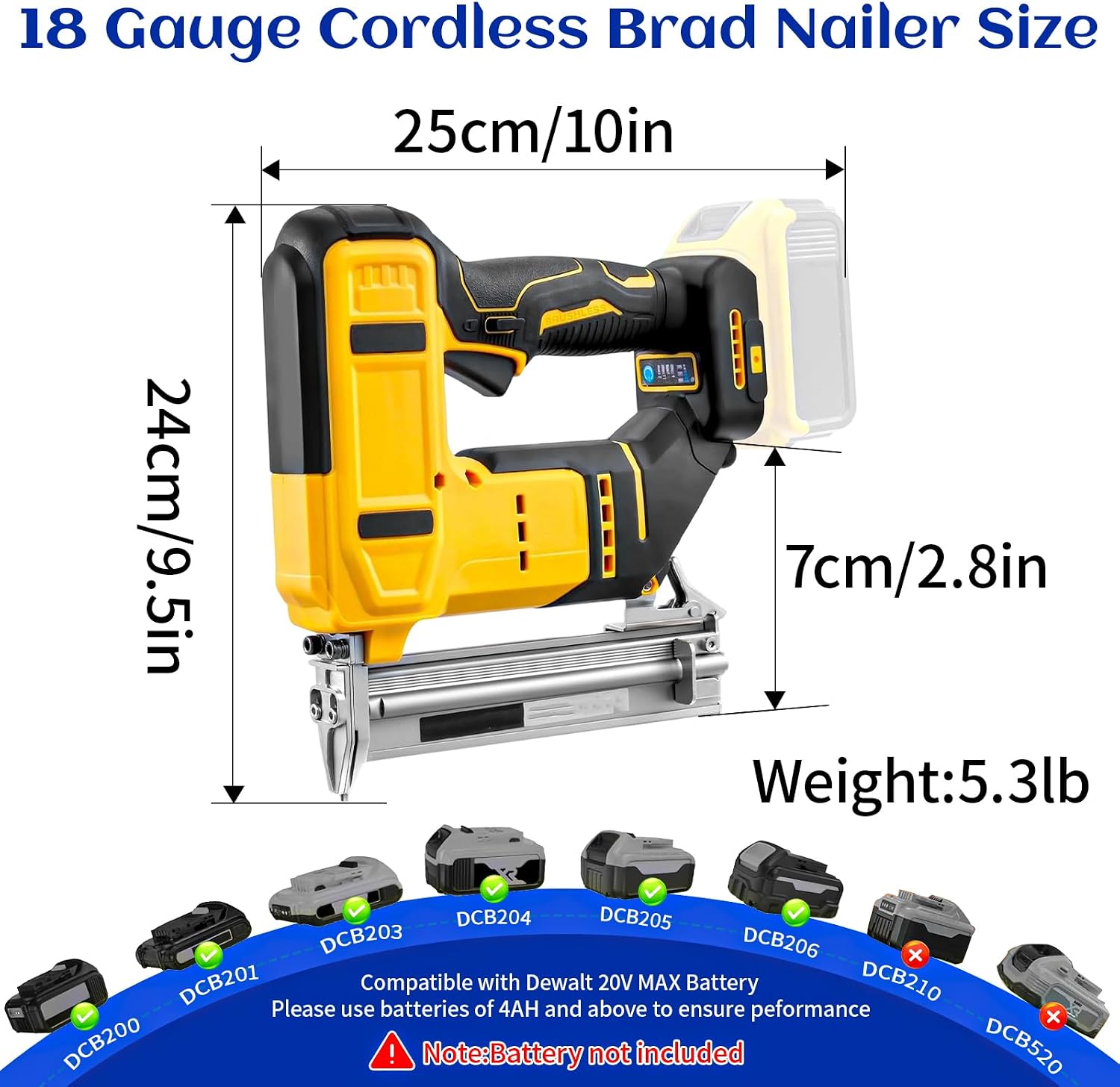 2-in-1 18 Gauge Cordless Brad Nailer & Staple Gun for Dewalt 20V MAX Battery, Battery Powered Electric Nail Gun with 1000 Nails for Woodworking, DIY, Framing & Home Improvement (No Battery)