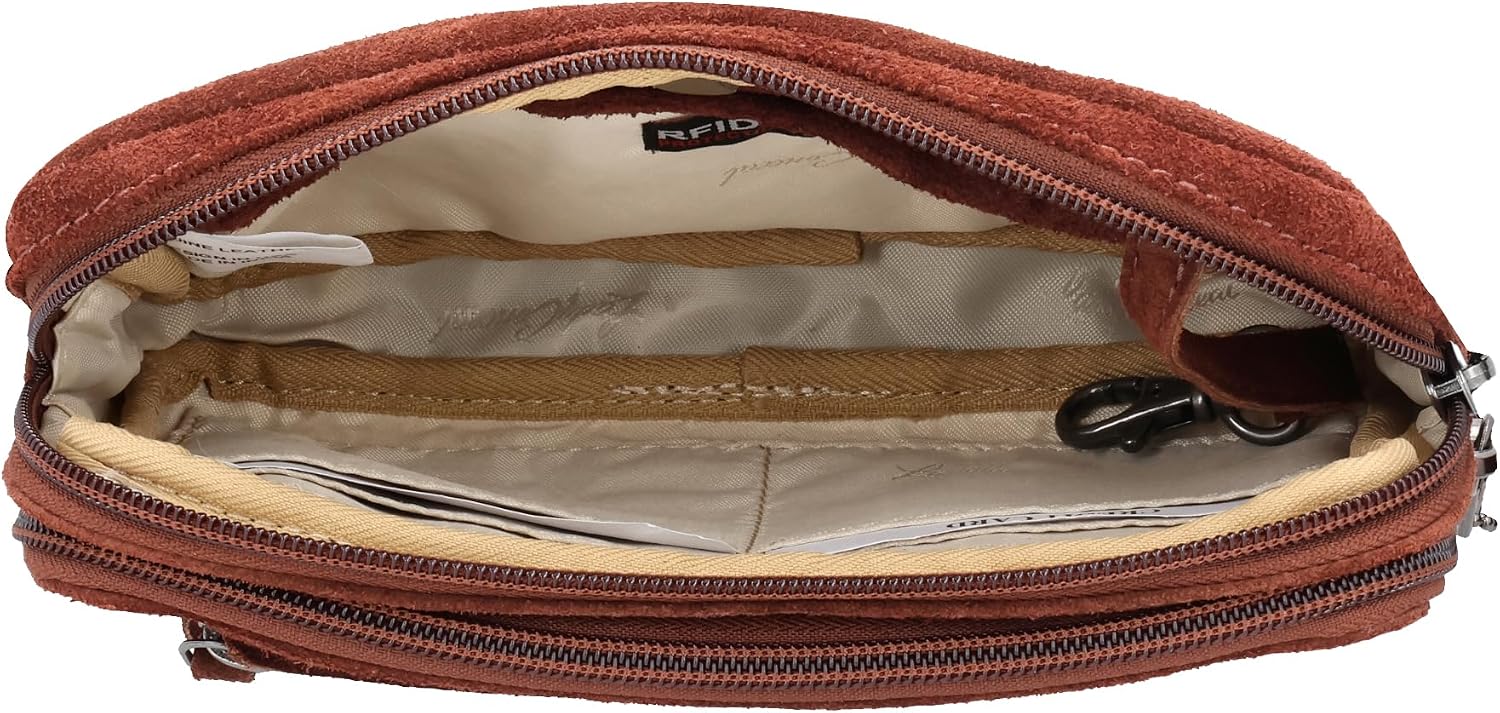 Kailey Concealed Self Defence Waist Bag by Lady Conceal - Buffalo or Suede Cowhide Leather, 3 Open Sides and YKK Locking Zippers with Universal Holster (Dark Brown) - 8' L x 5.5' H x 2.25'