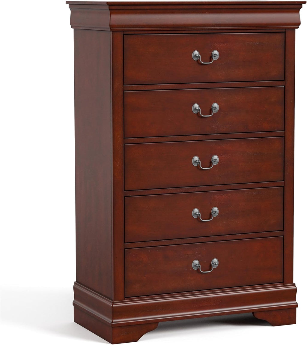 Furniture of America Arabella Traditional Solid Wood 3 Piece Bedroom Set, King Bed Frame, Nightstand, and Chest, Chic Sleigh Design Bedframe with Headboard and Footboard, Box Spring Needed, Cherry
