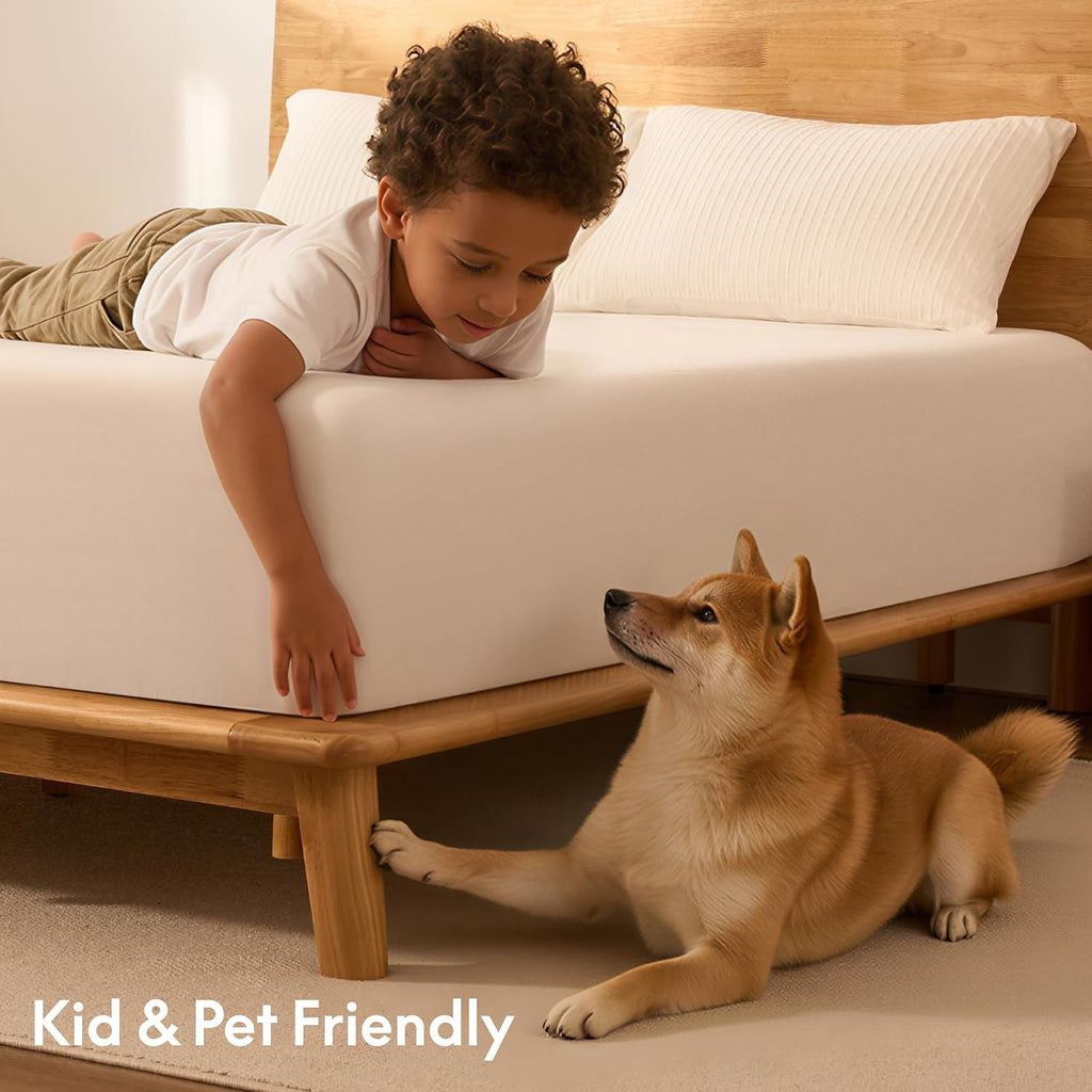 FLEXISPOT Hako G1 1500Ibs Solid Wood Platform Bed Frame King,Rubberwood,Tool-Free Fast Assembly,Low Profile Floating,Storage Shelf&Charging Station,Modern Scandinavian Japanese Minimalist, Natural Oak